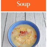 Pin Image: Text title, a bowl of potato soup.
