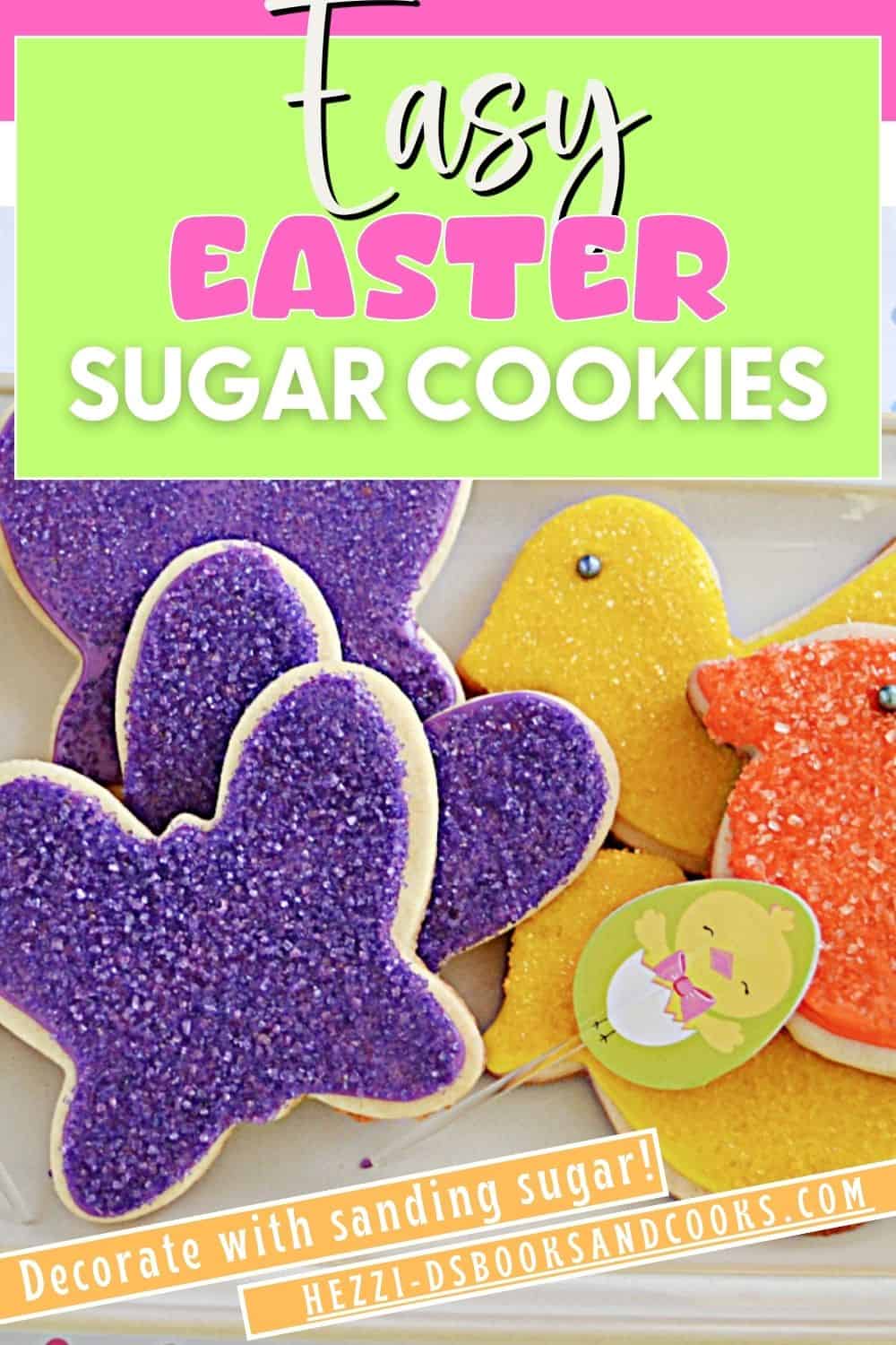 Pin Image: Text title, a close up of purple butterfly cookies, yellow bird cookies, and orange bird cookies.