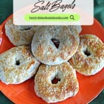 Pin Image: Text title, a plate of salt bagels.