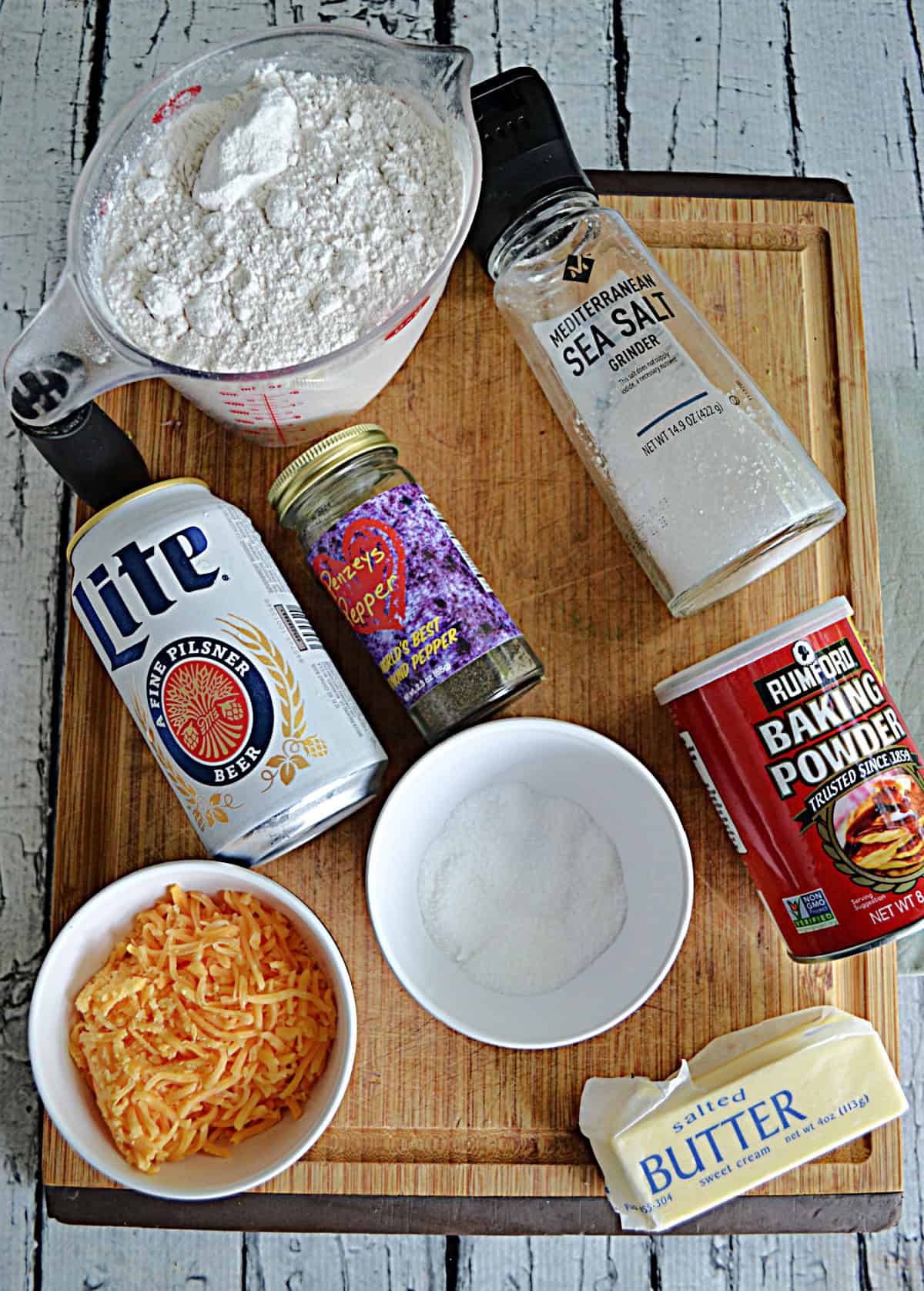 Ingredients for making Cheddar Beer Bread.