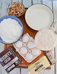 Ingredients for making a Tunnel of Fudge Cake.