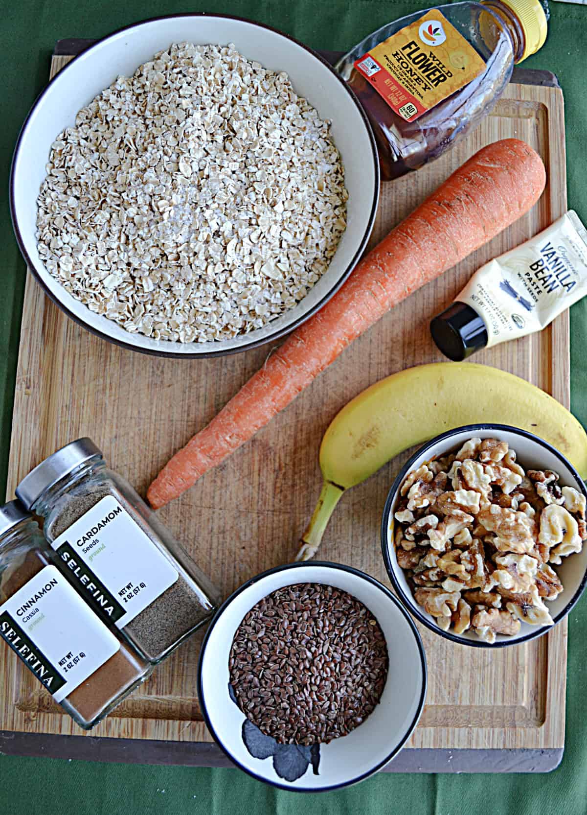 Ingredients for making carrot cake oatmeal.