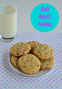 Give your family a tall glass of milk with these delicious chocolate chip cookies studded with pastel colored Malt M&M's
