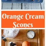 Pin Image: A platter of scones, text title, a cutting board with ingredients on it.
