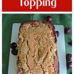 Pin Image: Text title, Cherry Bread on a cutting board with fresh cherries around it.