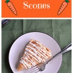 Pin Image: Text title, a plate with a scone and a fork on it.