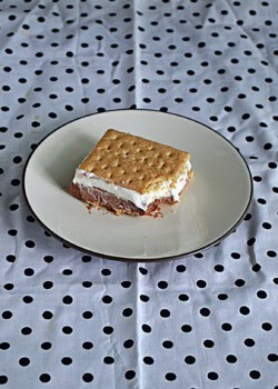 A plate with a Frozen S'mores with a bite out of it.