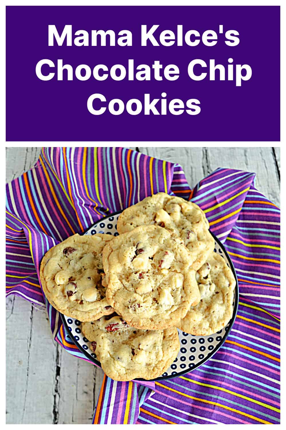 Pin Image: Text title, a plate of chocolate chip cookies.