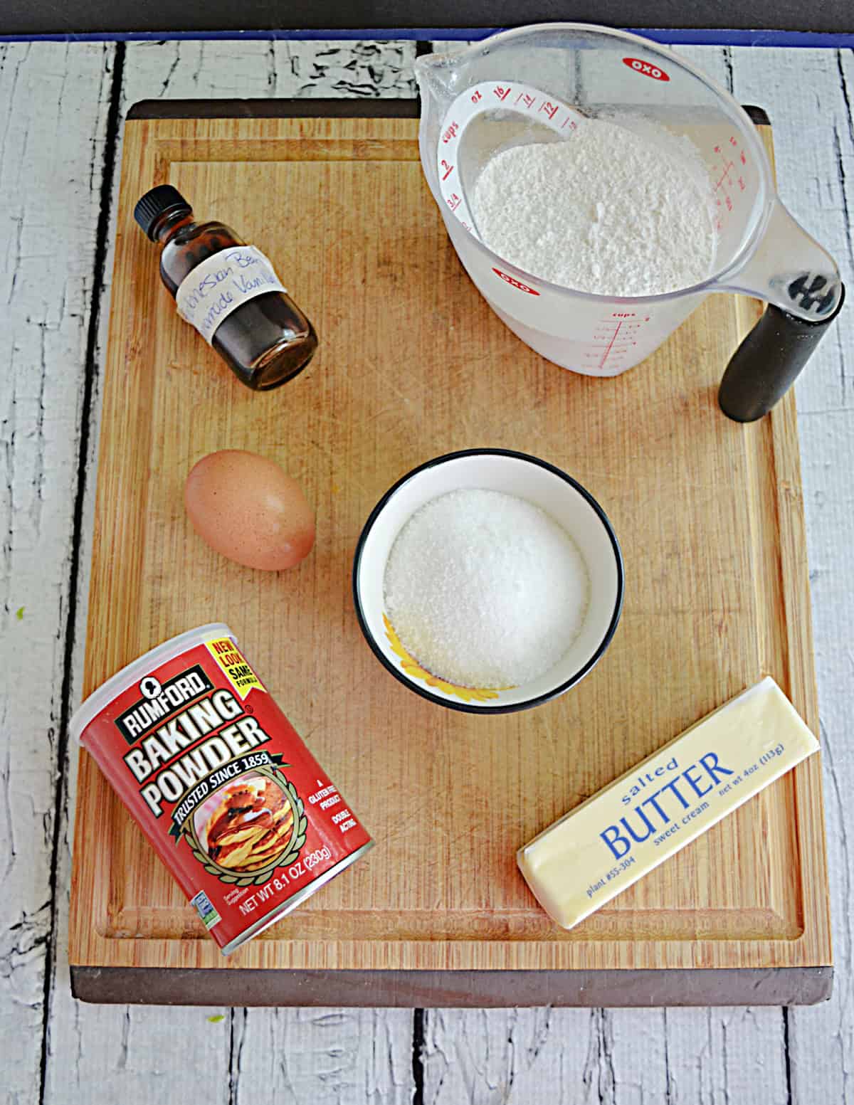 Ingredients for making sugar cookies.