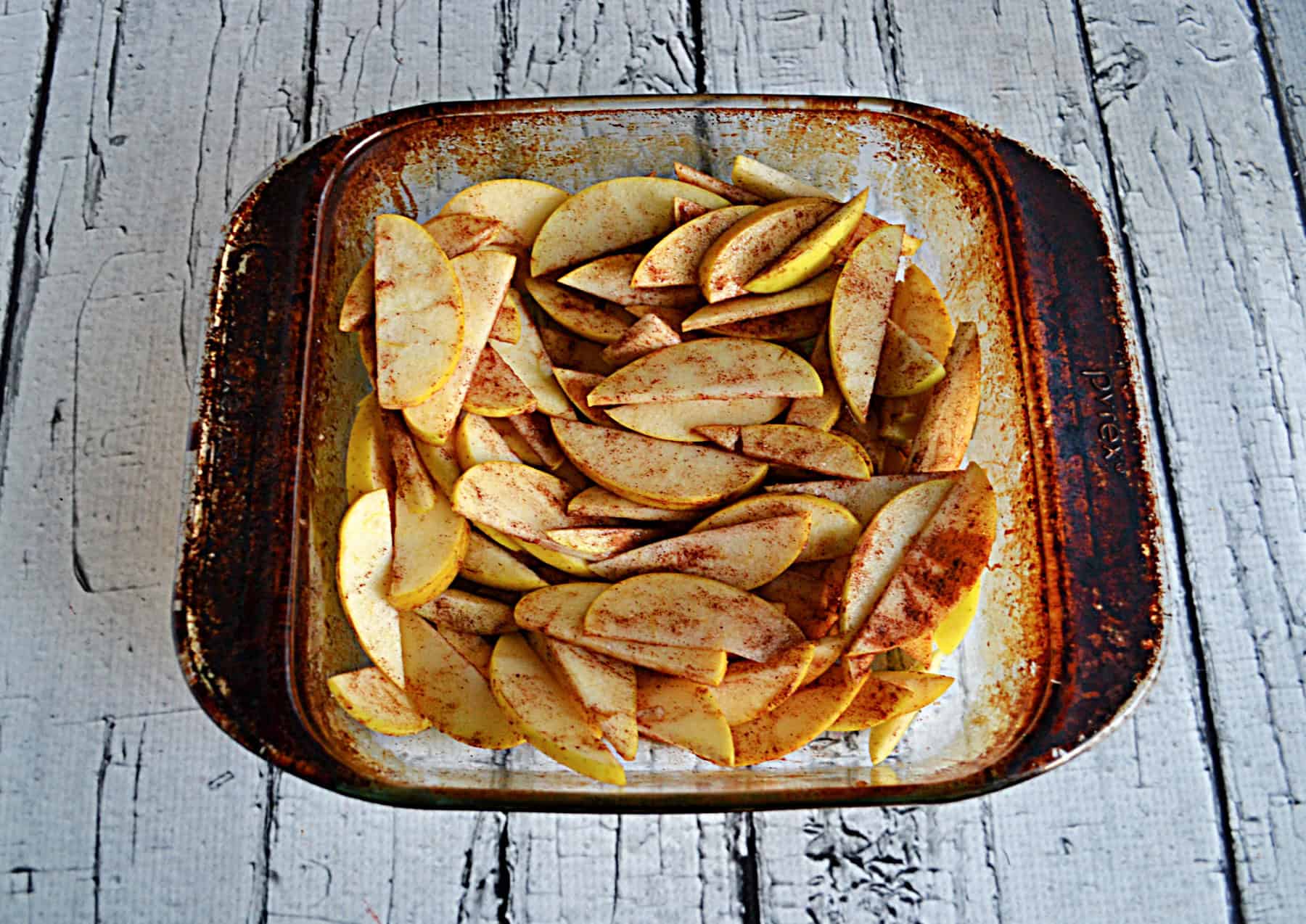 A pan of sliced apples.